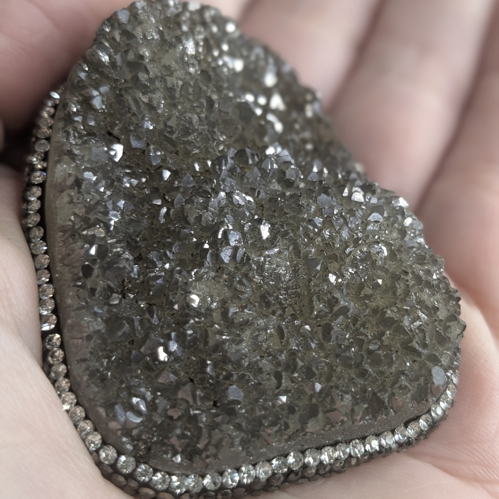 Large Druzy Quartz Pendant Boho Statement Necklace Silver Tone Natural Crystal